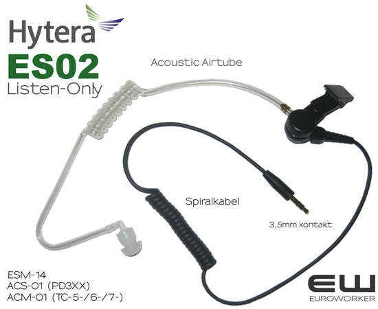 Hytera ACN01 PTT Headset med Inline MIC for 3,5mm Listen Only Earpiece (HP705, HP785)